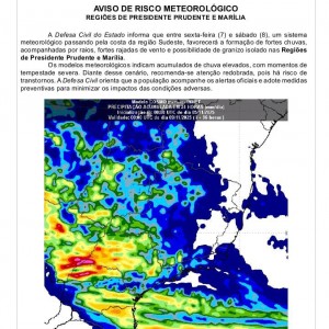 Defesa Civil alerta para fortes chuvas e ventos acima de 115 km/h